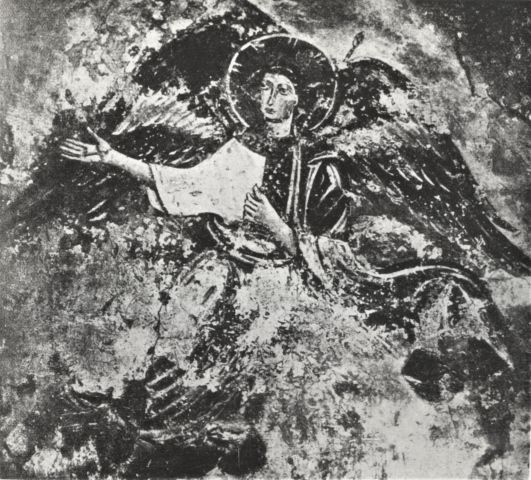 Anonimo — Anonimo romano sec. XII - Abbazia di Farfa: Ascensione di Cristo, particolare con l'angelo — particolare